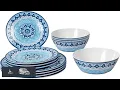 Blue Fontana 12 Piece Durable Melamine Dinnerware Set Shatter Resistant and Dishwasher Safe