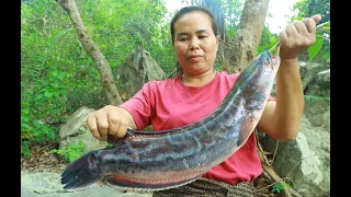 Mountain women found huge fish for cook. It's so yummy.