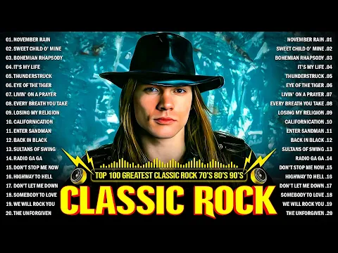 Download MP3 Best Classic Rock Songs 70s 80s 90s - Queen, Guns N Roses, ACDC, Metallica, U2, Pink Floyd, Bon Jovi