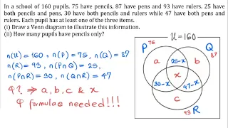 Solve Venn Diagram with 3 Sets and 4 Equations - NECO 2021 Q6b