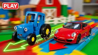 СИНИЙ ТРАКТОР и Машина Ураган! Кто Быстрее? Кто Сильнее! Гонки! КуКуPlay