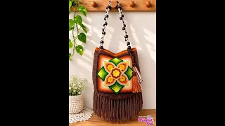 BOLSOS TEJIDOS A CROCHET DE UN CUADRADO , CON Y SIN GRANNYS Y ASAS TEJIDAS / CUADRADO N° 79