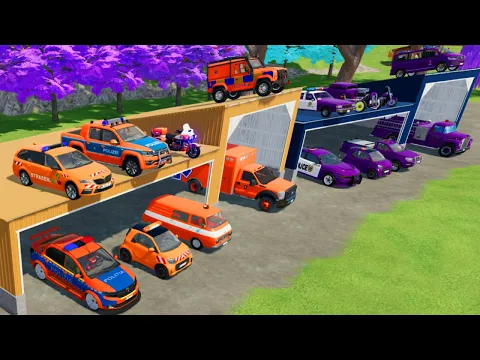 Download MP3 TRANSPORTING CARS, FIRE TRUCK, POLICE CARS, AMBULANCE OF COLORS! WITH TRUCKS! - FARMING SIMULATOR 22