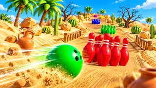 🎳🌵 Bowling Ball Smashes Kinetic Sand in the Desert! Learn Colors, Sea Animals & Common Items 🦀🌈