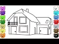 Cottage House in the Rain - Coloring Page and Drawing