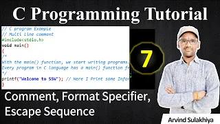 7 C Language Comment Format Specifier Escape Sequence C Programming Tutorial By Arvind