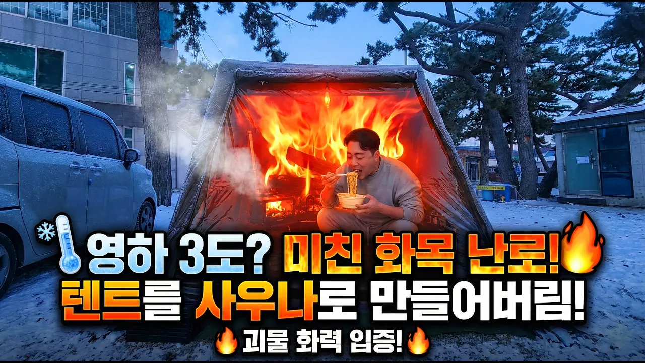 관성 솔밭 해변 캠핑 & 다이스 쉘터 화목 난로 첫 개시! 🔥 바누스 캔버스 프라임 역대급 불꽃과 오븐 요리 🍖 サムネイル