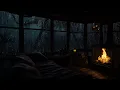 Rainy Night Cabin Ambience with Fireplace | Cozy Cabin Rain Sounds for Sleeping well