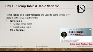 Day 15 Temp Table vs Table Variable in SQL - Key Differences Explained