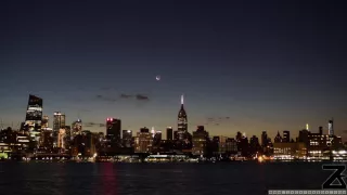 Crescent Moon Rise and Sunrise Time-Lapse in New York City