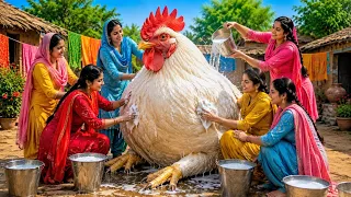 Giant Chicken Egg Omelette Feast In Village 😮#chicken #village
