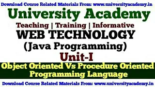 WT10 Web Technology Lecture Object Oriented Programming procedure oriented Basic Concept Java hindi