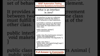 JAVA What is an interface in Java SDET Automation Testing Interview Questions Answers