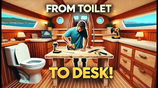 I ripped out the toilet to build a desk!!!