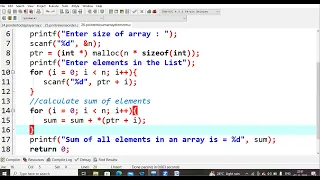 26 C program to perform sum of array elements using pointers C Programming Language LAB PPS LAB