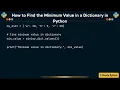 How to Find the Minimum Value in a Dictionary in Python