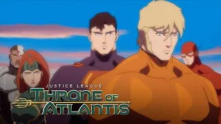 aquaman y mera se encuentran con la liga de la justicia justice league throne of atlantis