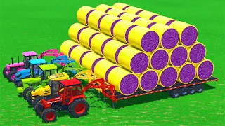 JOHN DEERE vs CASE vs DEUTZ vs ISEKI vs VOLVO TRACTORS BATTLE with LAVENDER BALES - FS25 🪻