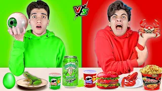 تحدي اكل يوم كامل بنفس لون ملابسنا مقلب في الحسين 