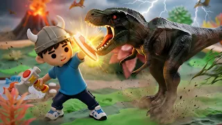 Chenchen play with Toy dinosaur