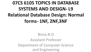 TDSD L9 Relational database design Normal forms - 1NF 2NF 3NF