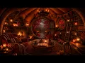 Cozy Pumpkin Library in a Relaxing Halloween Ambience Dark Academia Autumn Music Rain Fireplace