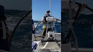 Big waves, beautiful moon, and whales breaching at sunrise #ourladydefiant #yachtracing #helmswoman