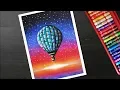 Hot Air Balloon landscape Scenery drawing with oil pastels for beginners step by step