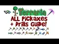 Terraria ALL Pickaxes Drills Guide Pickaxe vs Drill Chlorophyte List