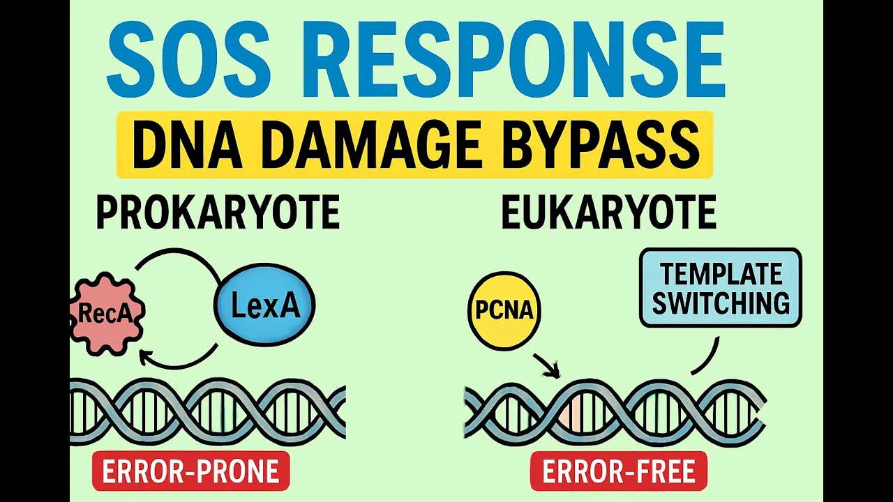 SOS Response & DNA Damage Bypass- Error-Prone vs Error-Free Repair in Prokaryotes & Eukaryotes