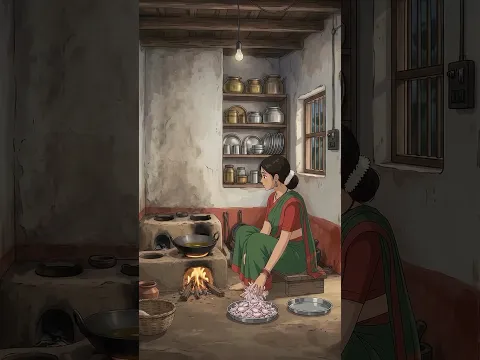 π§οΈ Rainy Day Gosht Korma & Gond Art ποΈ | Indian Village Anime π #ghiblistyle #asmr #shorts