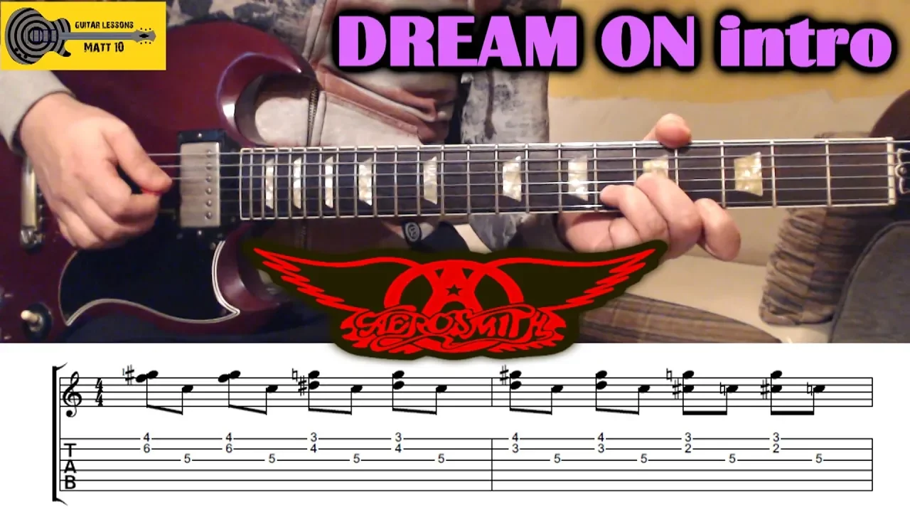 Dream On (Aerosmith) GUITAR LESSON with TAB - INTRO Guitar Tabs Tutorial