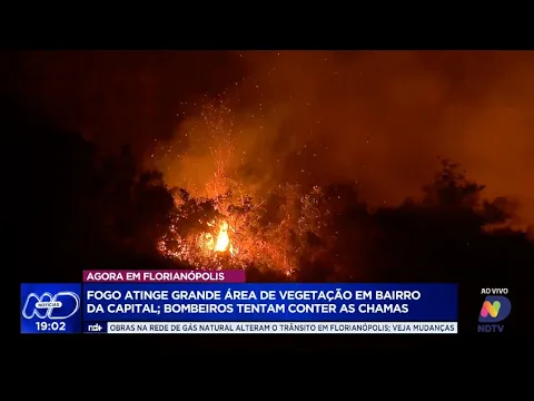 Fogo atinge grande área de vegetação em Florianópolis; bombeiros lutam contra as chamas