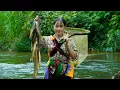 Lagu Single Mother Builds a Stone Kitchen, Weaves Nets, and Grills a Giant Fish in Her Bamboo House