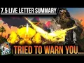 Patch 7 5 Live Letter Summary