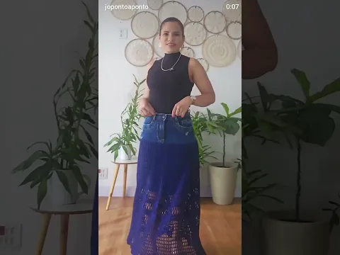saia jeans com crochê