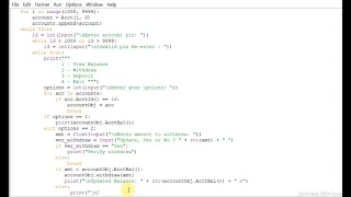 ATM banking Python code