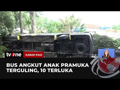Diduga Tak Kuat Menanjak, Bus Pengangkut Puluhan Remaja Pramuka Terguling