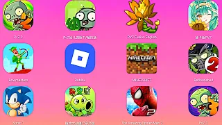 Plants vs Zombies 2, Minecraft, PVZ Fusion, SonicDash, SpiderMan 2, Plants Vs Zombies chibi 2