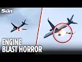Boeing 757 engine CATCHES FIRE seconds after plane takes off in Greece