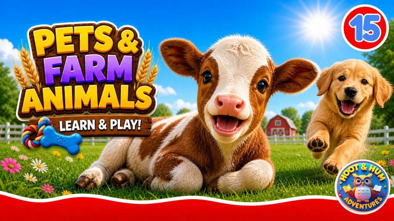 15 Pets & Farm Animals 🐶🐮 | Learn Animal Names & Sounds | Hoot and Hum Adventures