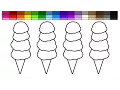 Learn Colors for Kids and Color Quad Scoop Ice Cream Cones Coloring Page