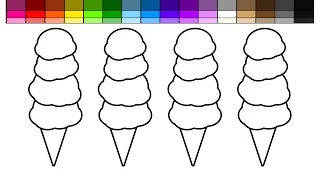 Learn Colors for Kids and Color Quad Scoop Ice Cream Cones Coloring Page