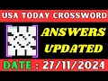 USA Today Crossword Clue Answers for Nov 27 2024 Solved