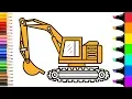 How to draw Excavator heavy machine coloring pages for kids