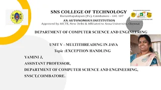 Exception Handling OOPS Using JAVA SNS Institutions
