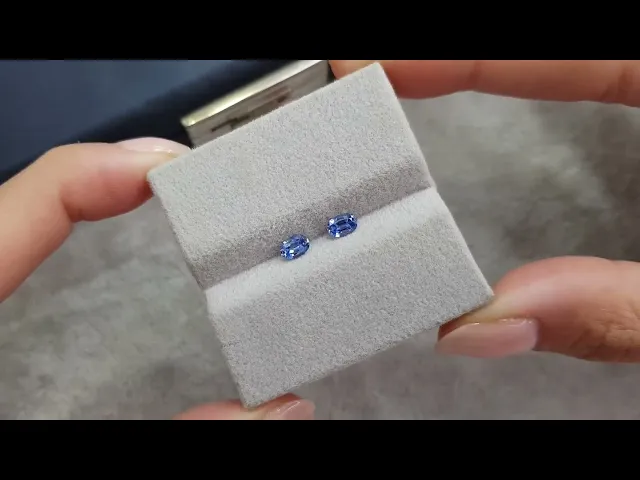 Pair pastel blue sapphires from Sri Lanka of oval cut 0,65 ct Video  № 2