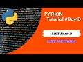 Python Tutorial Day13 LIST Part-2 List Python for Beginners Code With Subbu