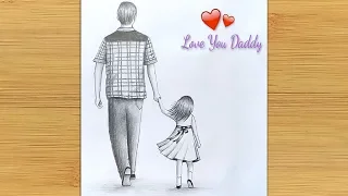 Father S Day Special Drawing Easy Way To Draw Father And Daughter Step By Step 