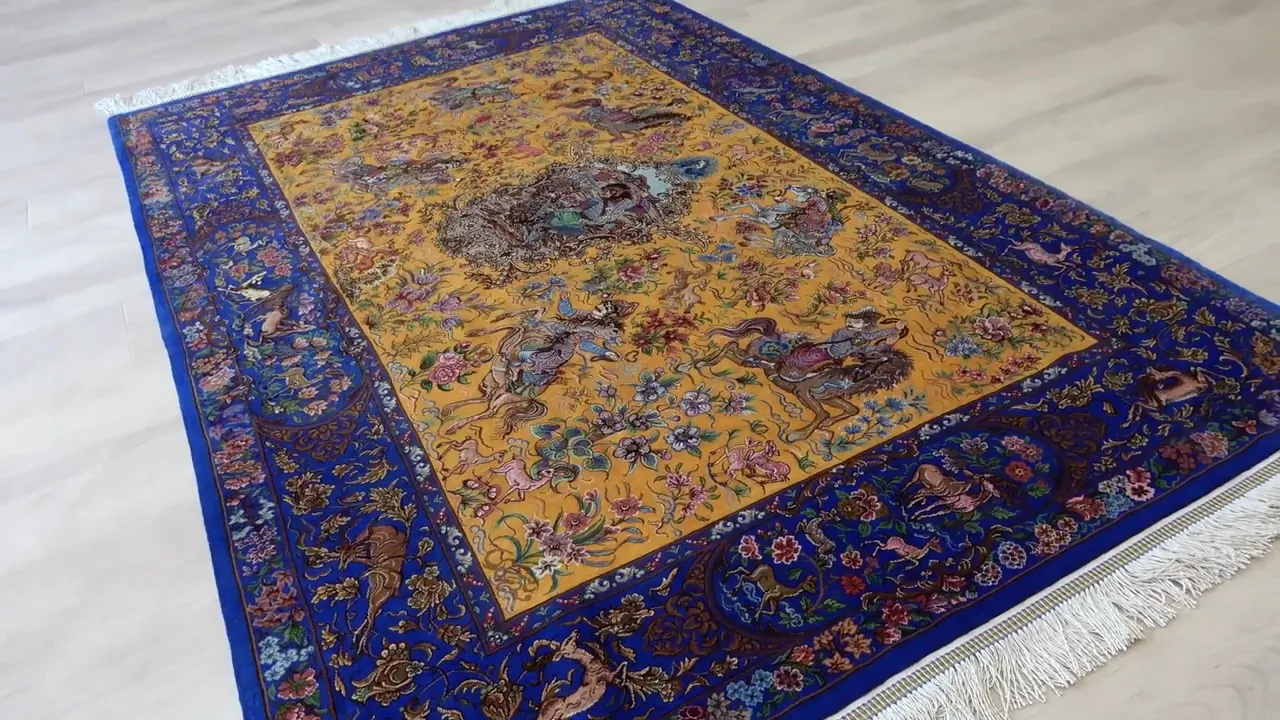 至高のクム産シルク 【ミルメヒディ工房】作 王者の伝説を織り込んだ「狩猟文様」  ID25016